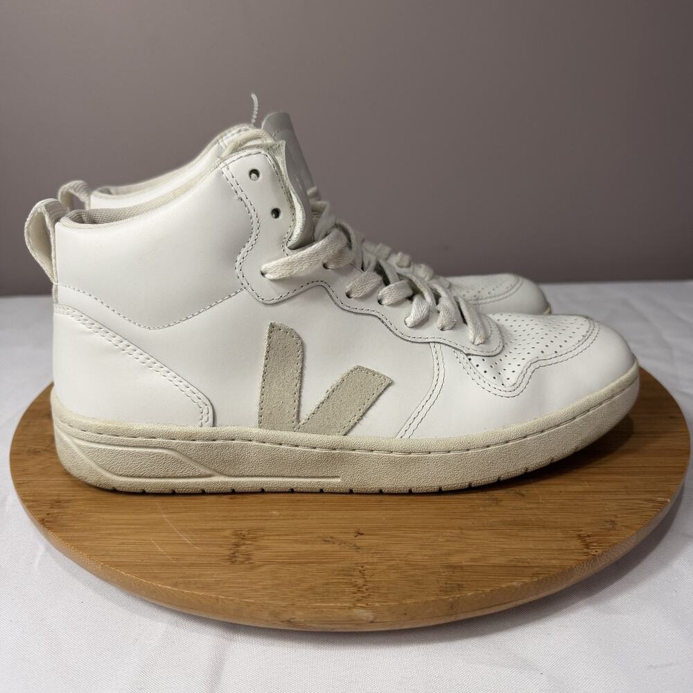 Veja Shoes Mens Size 7 White Leather High Top Logo Casual Sneakers Lace Up